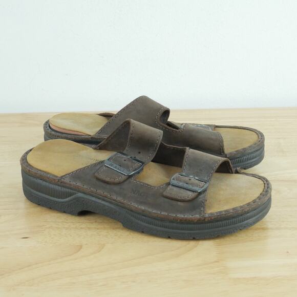 Naot Size 39 Sandals Buckle Slides Brown Nubuck Leather Comfort Shoes Slip On - Picture 1 of 13